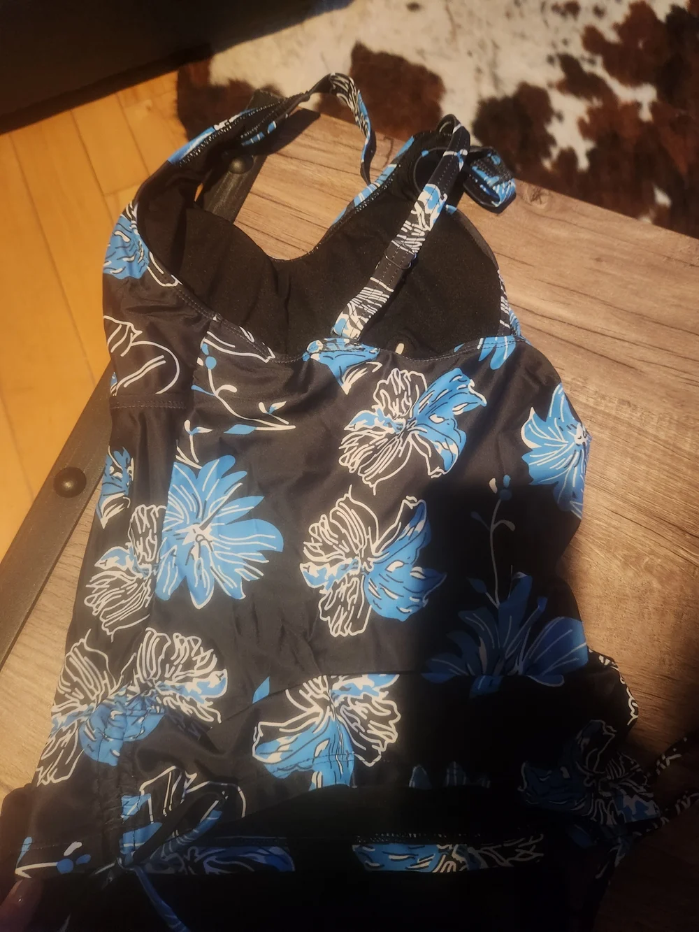 Black Floral Tankini Cover-Up with Blue Blooms